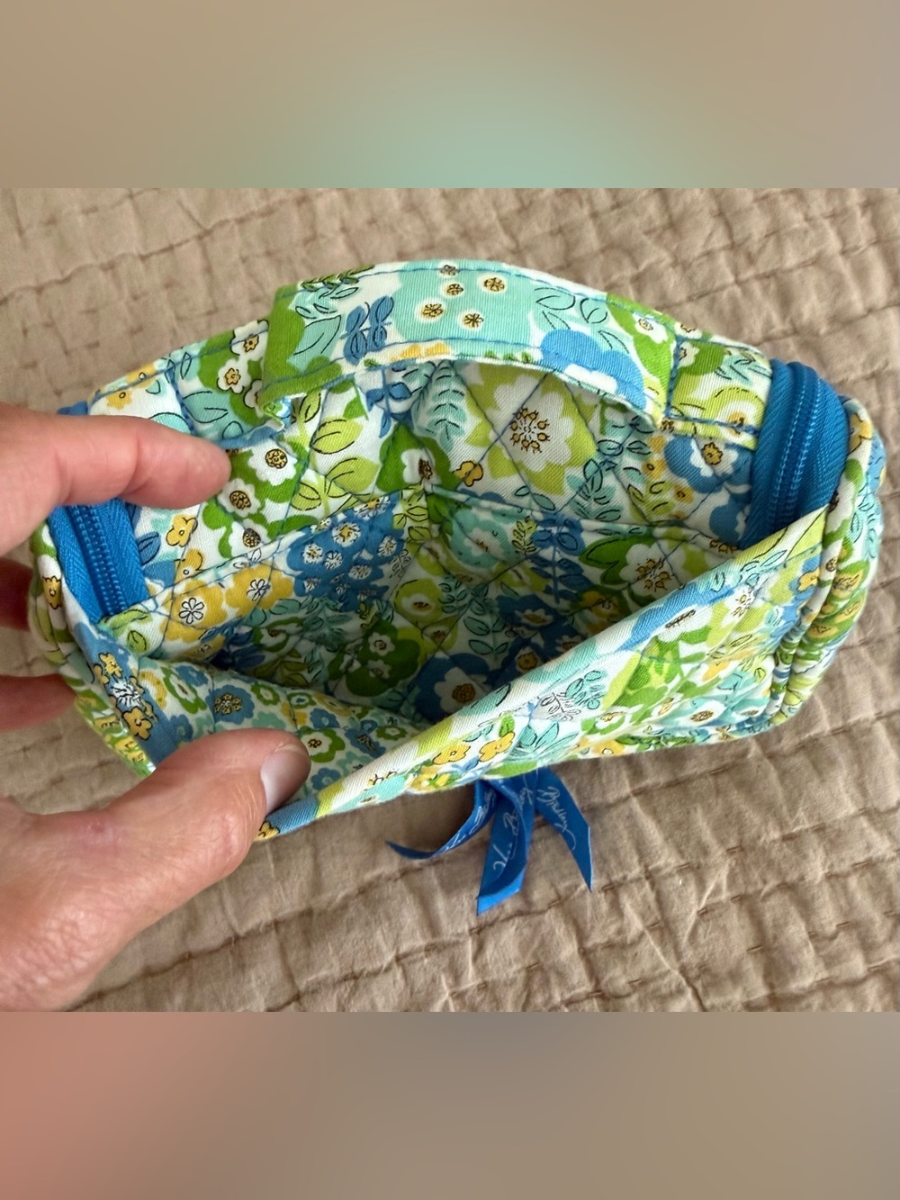 Vera Bradley English Meadow Quilted Floral Travel Bag in Blue, Green & Yellow - Picture 5 of 7